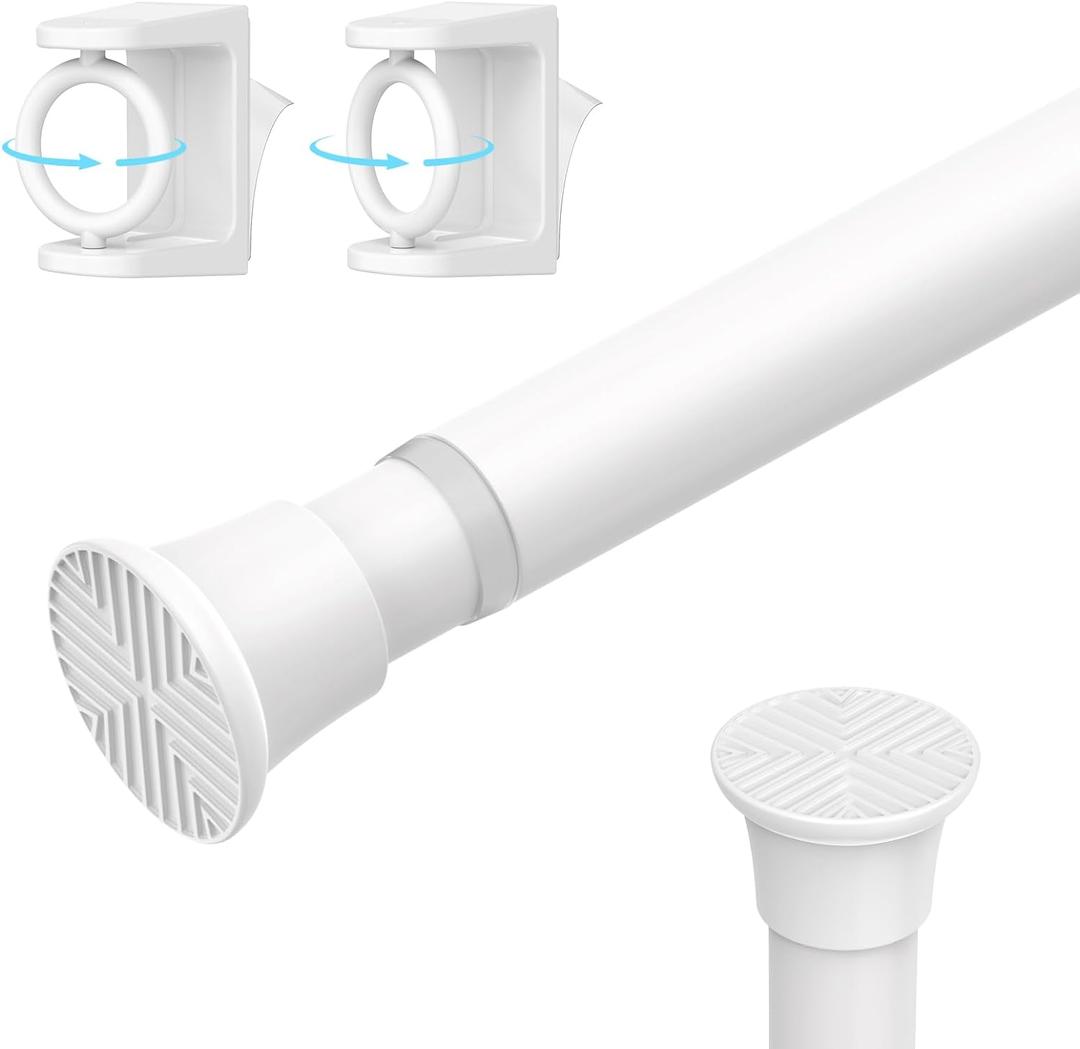 AIZESI 1PCS Spring Tension Curtain Rods 24 to 46 Inch White Tension Rod Spring Curtain Rod Short Curtain Rod Tension Adjustable Curtain Rods for Window, (With One Set Rod Holder)