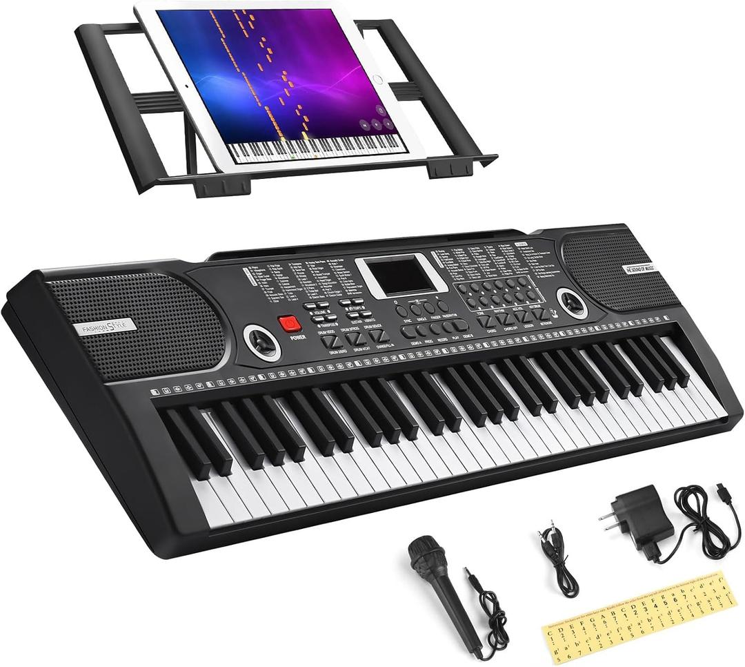 61 Key Keyboard Piano, Portable Electronic Keyboard Piano for Beginners with Speakers, Microphone, Sheet Music Stand, 100 Voices, 100 Rhythms, Digital Music Keyboard for Teen