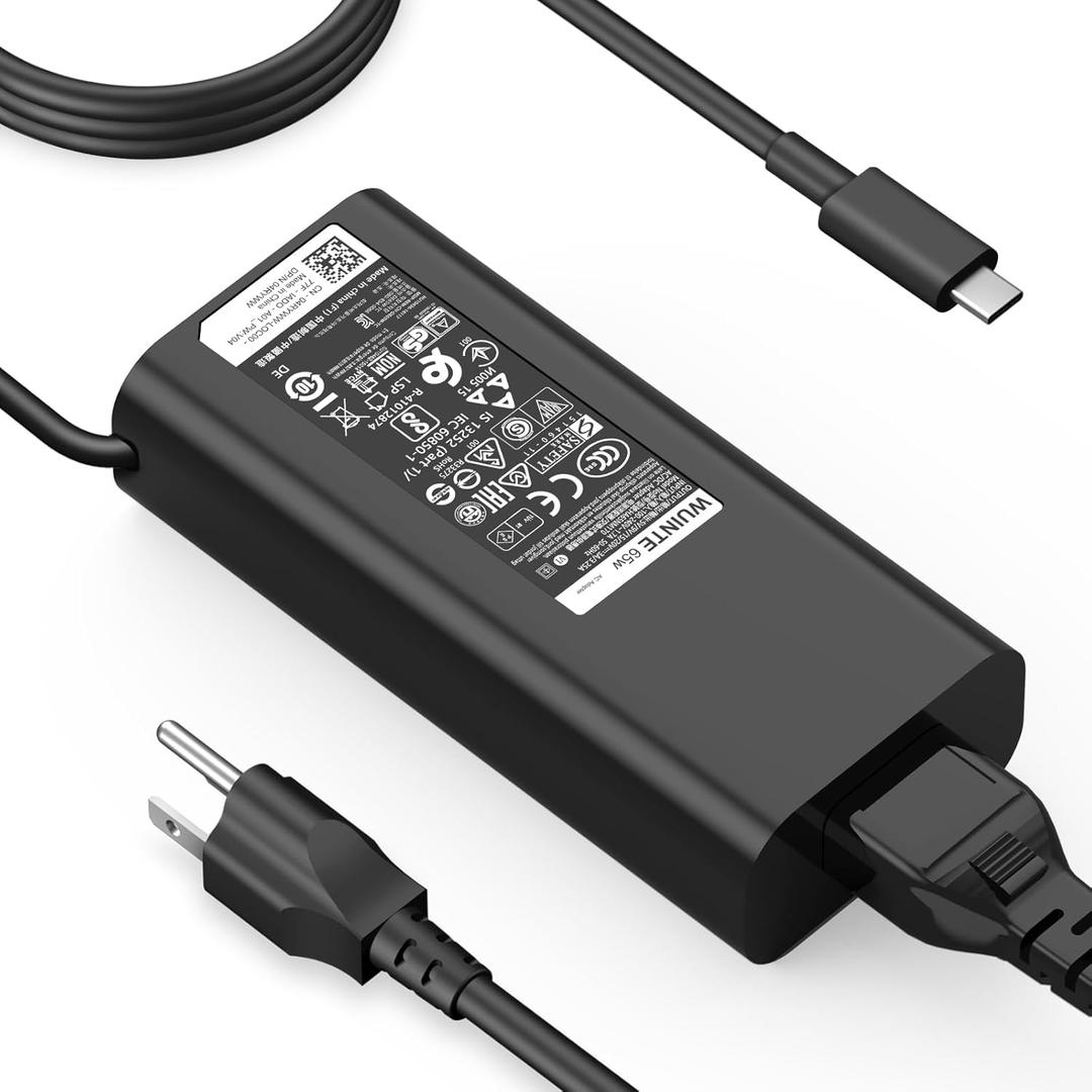 65W USB-C Charger for Dell, Compatible with Dell Latitude Inspiron Chromebook XPS 13 Computer Type C Laptop Power Adapter PD Fast Charging with USB C Cable