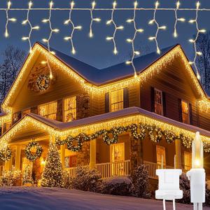 Icicle Lights Outdoor,Oopswow 23FT 200 Connectable Icicle Christmas Lights,Warm White Plug in Curtain String Lights for Indoor Wedding Party Holiday Xmas Yard Patio Window Decorations1