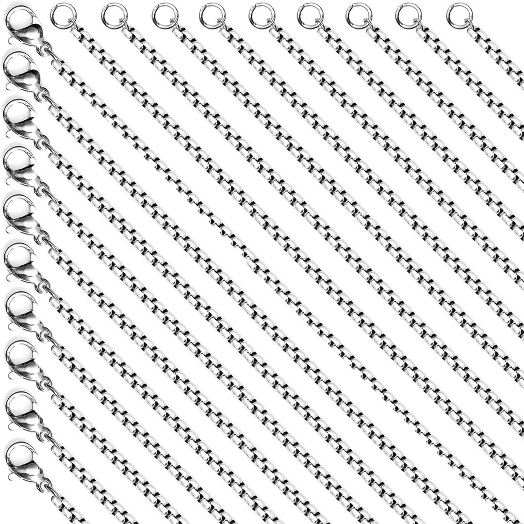 20 Pack No Tarnish Silver Rolo Chains for Jewelry Making, 20 & 24 inch, 2mm, Bulk Waterproof Hypoallergenic Stainless Steel Necklace Findings Supplies (Silver (20+24 inch))