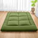 MASVIS Japanese Futon Mattress,Floor Mattress Thicken Sleeping Mattress Foldable & Portable Roll up Camping Mattress,Army Green,Queen