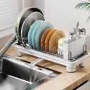 Small Dish Drying Rack, Compact Dish Drainer for Kitchen Counter, with Adjustable Back Slots, Space-Saving for Small Kitchens, White