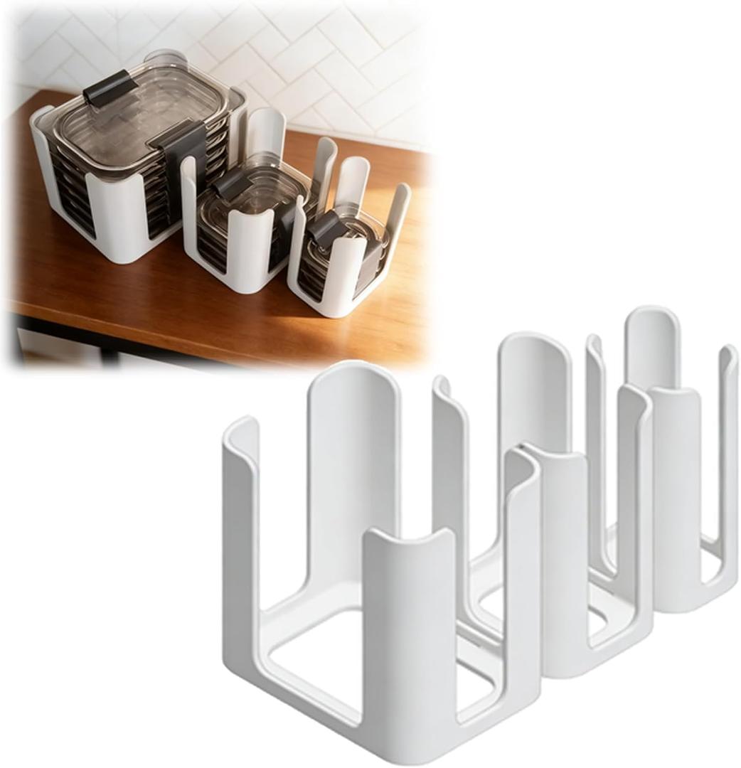 3Pcs 10-Lid Stacking Organizer Compatible with Rubbermaid Brilliance Containers Holds 30 - Lid Organizer Storage for Tiny, Small, Medium Lids (White)