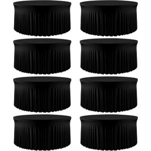 8 Pack Black Spandex Round Tablecloth Covers with Skirt for 72 Inch Table, Wrinkle Free Stretchy 6FT Fitted Cloth for Wedding Birthday Graduation Banquet Party Events Decor