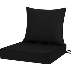 Outdoor Chair Cushions 22x22, Patio Furniture Cushions with Removable Cover, Outdoor Deep Seat Cushion Set with Ties and Handle, Waterproof Outdoor Cushions for Chair Sofa Couch, Black