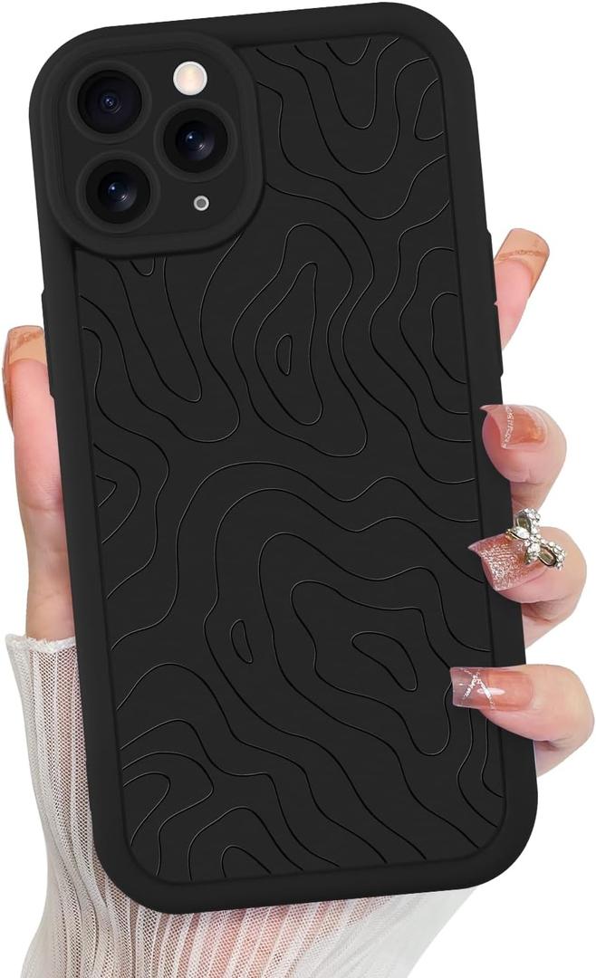 MZELQ for iPhone 11 Pro Max Case, Silicone Wave Ripple Cute Pattern, Camera Protection Soft Slim Shockproof for Girls Women -Black