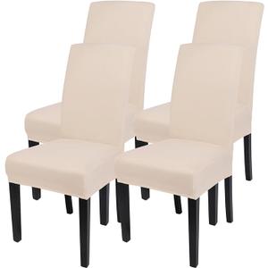 SearchI Dining Room Chair Covers Set of 4, Stretch Parsons Chair Slipcovers Super Fit Spandex Removable Washable Kitchen Chair Protector Cover for Dining Room, Hotel, Ceremony (Beige-Yellow)