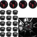 Car Wheel Center Hub Cap Kit with Logo, Hubcaps Accessories for TES la Model 3 Model Y 4 Black & red Hub Center Caps + 22 Black Lug Nut Covers (Black&Red)