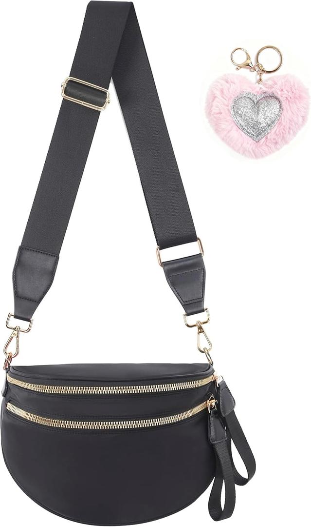 Bum Bag Pure Colour Crossbody Bags for Women,Spacious Purse Fanny Packs Belt Oversized (Colour Bum Bag-Black)