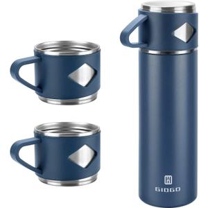Stainless Steel Thermo 700ml/23.7oz Vacuum Insulated Bottle with Cup for Coffee Hot drink and Cold drink water flask.(Blue,Set)