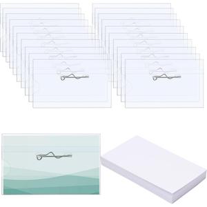 Anjmd 50 Pieces Pin Style Name Badge Holders Name Tags with Pins Clear Plastic Name Tag Holder Name Badge Holders with 50 Pcs Inserts Fit Card (3.58x2.16 inch)