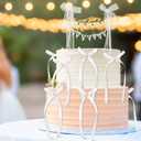 2 x Honeydak 11 Pcs Wedding Cake Topper, Vintage Affair Rustic Just Married Bunting with Pearl Bow Cake Decor or Cheese Bunting, Handmade Pennant Flags with Wood Pole Ivory(Leaves,White)