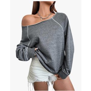 Women's Off The Shoulder Sweatshirts Long Sleeve Pullover Tops Trendy Y2k Fall Tops M