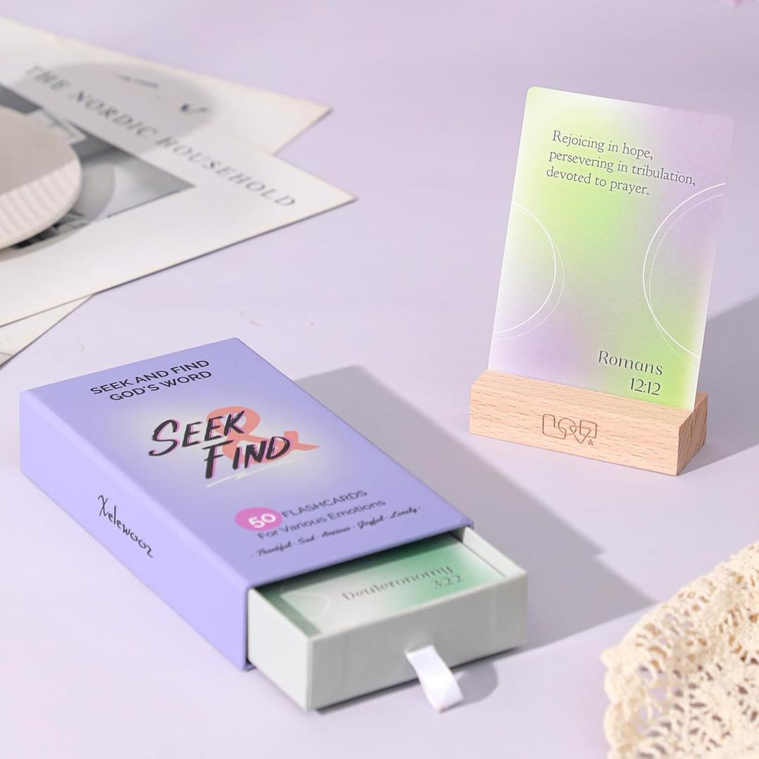 2 x Christian Gift for Women, Bible Verse Cards, 50 Unique Scripture Prayer Cards with Wooden Stand, Inspirational Scripture Encouragement Cards for Mom, Teens & Friends, Easter Decor