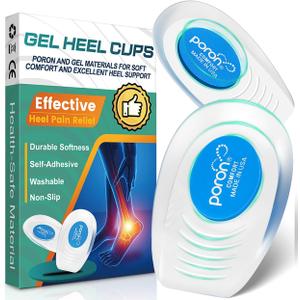 Gel Heel Cushion Inserts, Poron Heel Pads for Shoes, Heel Cups for Heel Pain Relief - Plantar Fasciitis, Achilles Tendonitis, Bone Spur, Size S/M (Men's 4.5-9.5 / Women's 6-10.5), 5mm Thick Poron