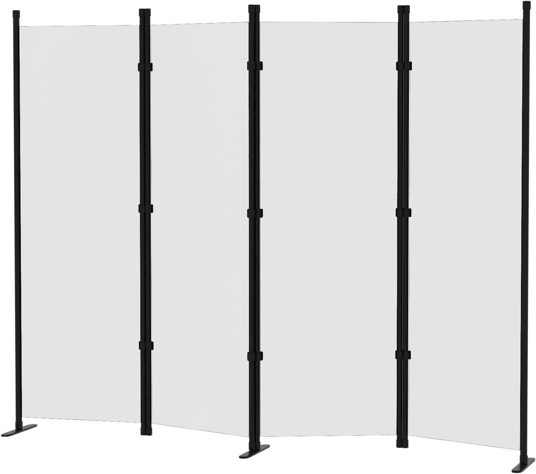 Room Divider 4-Panel Privacy Screen with 3 Support Foot, Portable Screen Steel Frame with Hook & Loop for Home, Office, Classroom, Studio, Meeting (White)
