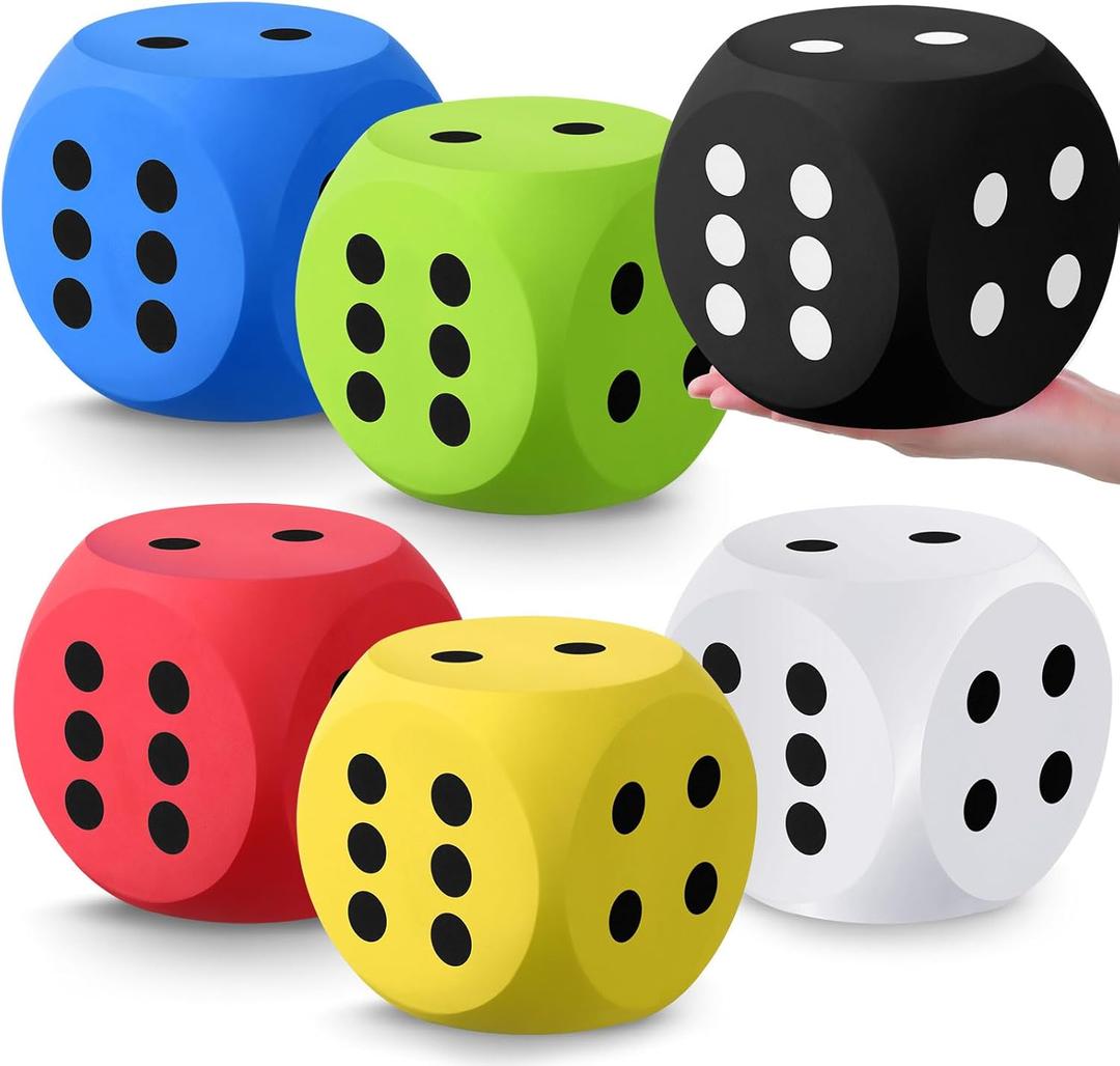 Shappy 6 Inches Foam Dice Fun Filled Large Educational Toy Kawaii Giant Dice Decorative Eva Foam Jumbo Cube Big Square Building Blocks for Game Nights Learning Sessions (Multicolor,6 Pcs)