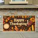Thanksgiving Garage Door Banner 13x6ft Happy Thanksgiving Turkey Pie Cartoon Backdrop Banners for Outside Indoor Fall Door Cover Garage Wall Covering for Party Garage Decorations