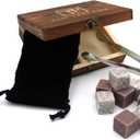 Whiskey Stone Gift Box set with 9 Premium Granite Stones (Won't Water Down Your Drink!), Wood Box, Velvet Carrying Bag and Tongs (Natural Red)