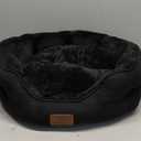 Bedsure Dog Beds for Small Dogs - Round Cat Beds for Indoor Cats, Washable Pet Bed for Puppy and Kitten with Slip-Resistant Bottom, 20 Inches, Black