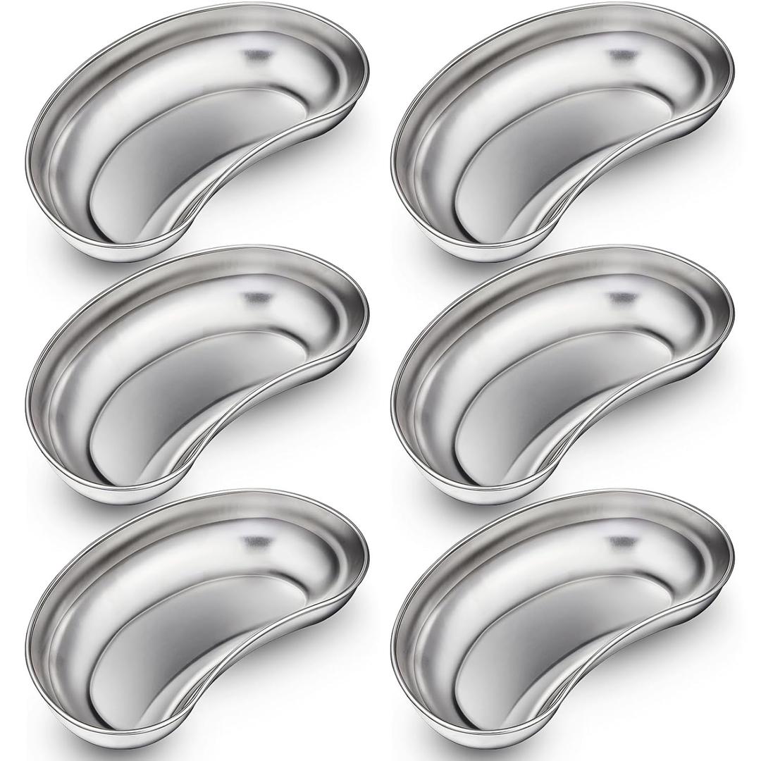 Blulu 6 Pcs Stainless Steel Kidney Tray 8'' Medium Kidney Shaped Emesis Basin Surgical Medical Tray pan Bowls Reusable Metal Dish Dental Lab Instruments Bathroom Soiled Dressings Medic Waster
