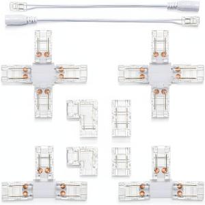 8mm Led Strip Light Connector, L-Shaped/Corner/T-Shaped/Cross Connectors 2-Pin COB Light Connector with DC Female Plug Extension Connectors Led Lights Plug for DIY Lighting Projects, 5v/12v/24v