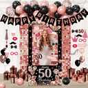 Black Pink Birthday Decorations for Women,Photo Booth Props for girl, Banner, Balloons,Party supplies (50th)