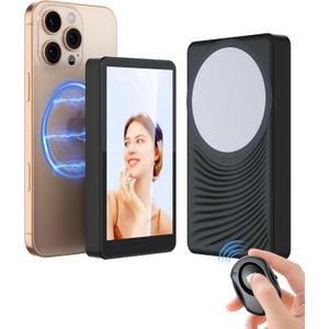 Phone Vlog Selfie Monitor Screen, Magnetic Selfie front Screen for iPhone/Android with Remote Control, Wireless Connection Rear Camera for Selfie Vlog Live Stream, Black