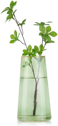WHJY 9 inch Green Clear Glass Vase for Table Centerpieces Home Décor, Flower vase Modern Glass Bottles Decorative-Green