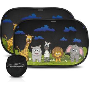 CARAMAZ Car Window Shade for Baby with Certified UV-Protection 2 Pack - 20"x12" (Animals)