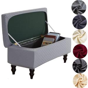 ANWUCHEN Stretch Ottoman Cover Rectangle - Jacquard Slipcover for Storage Bench With Elastic Bands and Ties, Removable and Folding, Gray Small (25"D x 16"W x 15"H, Grey)
