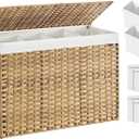 SONGMICS Laundry Hamper with Lid, 200 L Clothes Hamper with 2 Removable Liner Bags, 6 Mesh Bags, Wicker Laundry Basket, Double Laundry Hamper for Bathroom, 15.7 x 33.9 x 24 Inches, Natural ULCB452Y01