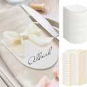 100 Pack Wedding Place Cards with Bow Ribbon Blank Writable Printable 3.5x2.7inch Name Tags Arch Design Escort Seating Cards for Wedding Thank You Table Dinner Parties Receptions(Ivory White)
