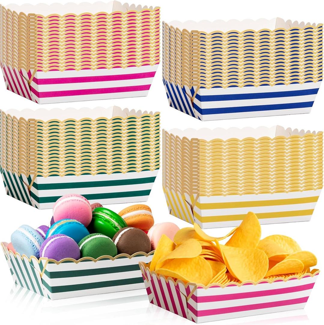 Havawish 60 Pcs Cabana Striped Paper Food Boats, Beach Colorful Disposable Snack Trays for Picnic, Pool Party, Summer BBQ, Carnival, Appetizer Serving Boats for Fries, Nachos, Hot Dogs