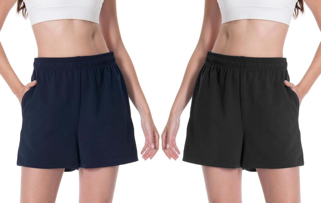 Women's Sweat Shorts Comfy Lounge Running Shorts Gym Summer Casual High Waisted Athletic Shorts with Pockets (Black, M)