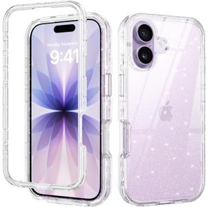 DUEDUE for iPhone 17 Case Clear, Glitter Anti-Yellowing Shockproof Protective Transparent Cover Bling Sparkle Phone Case for iPhone 17 6.3", Clear/Glitter