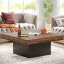 Tribesigns Coffee Table Square LED Coffee Table Engineered Wood Low Center Cocktail Tables for Living Room (Rustic Brown+Black)