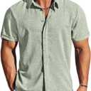 MAPICK Men's Linen Shirts Short Sleeve Button Down Casual Shirt Business Dress Clothing Beach Fashion Summer Tops (Medium)