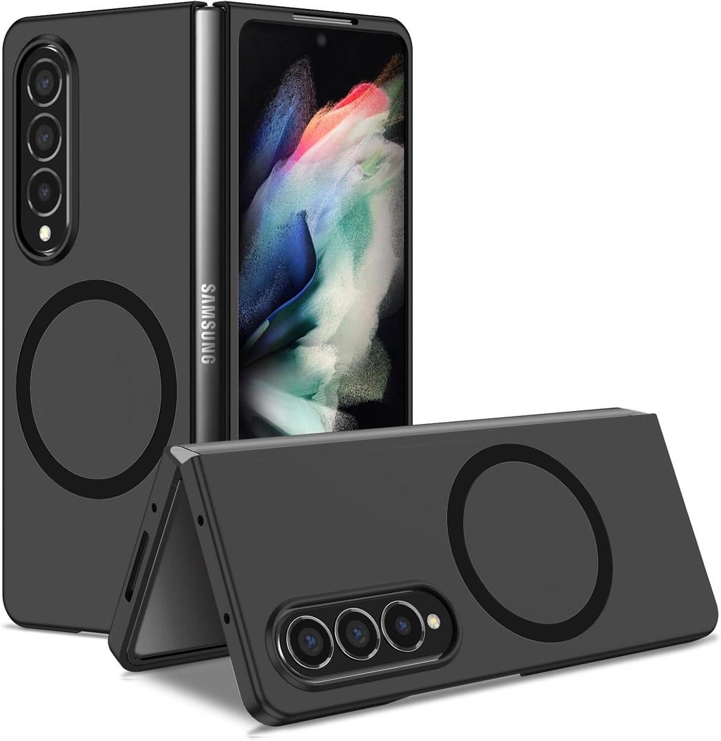 CCSmall Magnetic Phone Case for Samsung Galaxy Z Fold3 5G, Military-Grade Shockproof Protective Cover Case Built-in Magnetic Ring for Samsung Galaxy Z Fold 3, MS Black