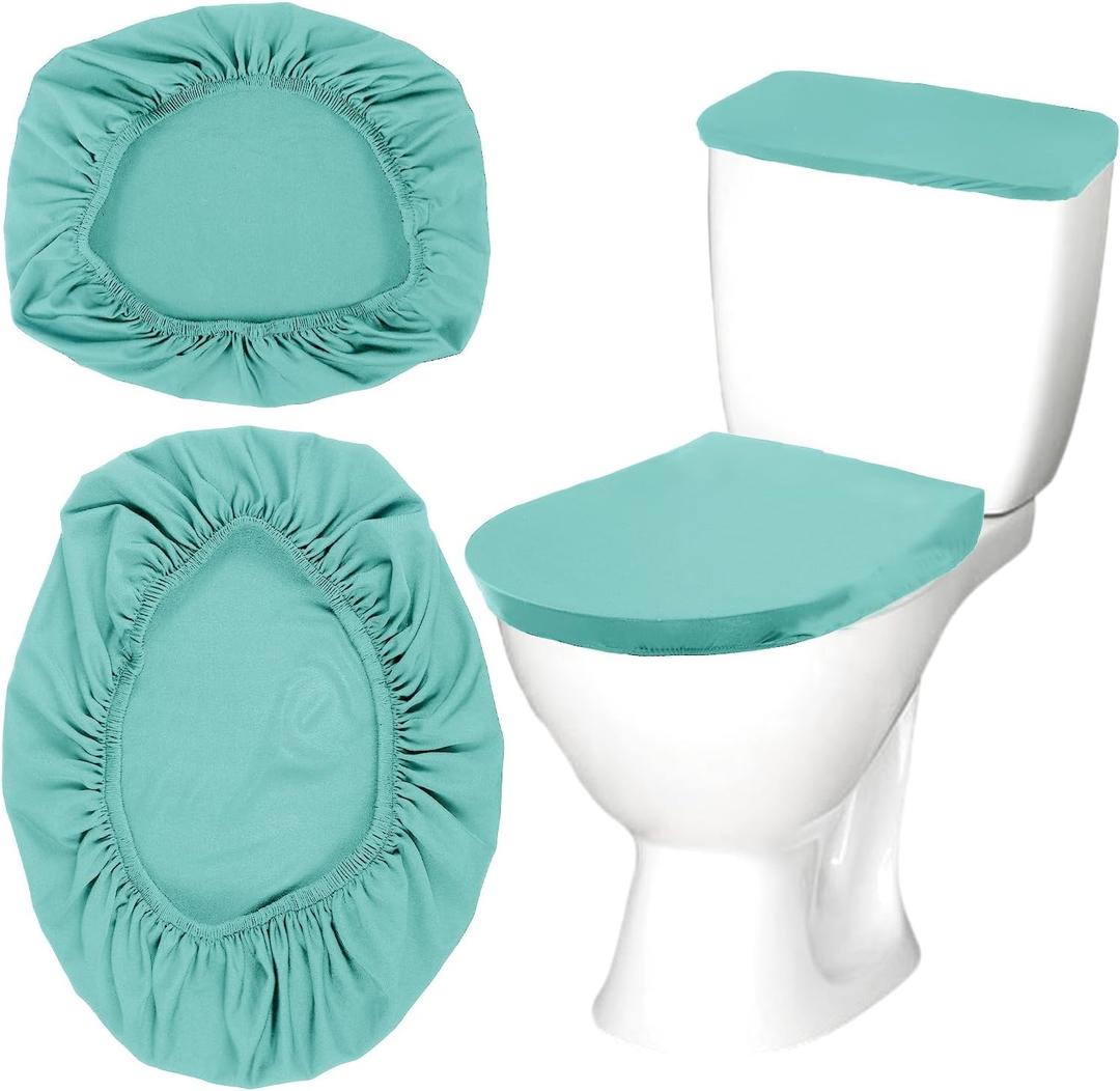 Toilet Tank Cover and Toilet Lid Cover Washable Toilet Cover Set with Elastic Bottom Soft Stretch Fabric Cover for a Lid Toilet Tank Toilet Top Cover Back of Toilet Tank Cover Replacement (Green)