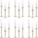 NUPTIO Candle Holders for Table Centerpiece: 18 Pcs 23.6 & 21.7 & 19.7 in Tall Gold Hurricane Candlesticks Holder with Glass Cylinder Cover Bulk Taper Candles Sticks Stand for Thanksgiving Party Decor