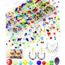 FIVEIZERO 2 Rolls Elastic Bracelet String & 1076PCS FIVEIZERO Glass Beads for Jewelry Making, Assorted Colorful Rainbow Craft Crystal Beads