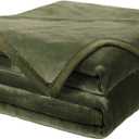 Soft Queen Size Blanket Warm Fuzzy Microplush Lightweight Thermal Fleece Blankets for Couch Bed Sofa,90x90 Inch, Olive Green