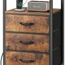 Huuger Nightstand with Charging Station, 27.6 Inch Bedside Table with Fabric Drawers, End Table with USB Ports and Outlets, Night Stand for Bedroom, Rustic Brown