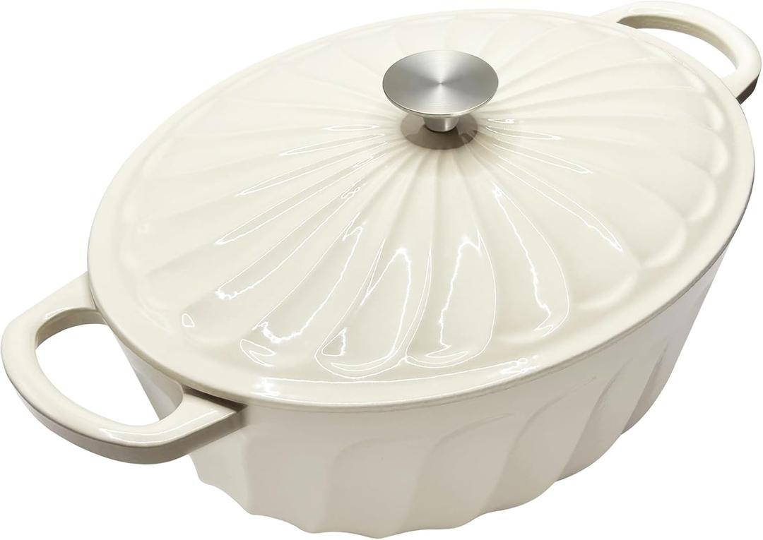 Enameled Oval Dutch Oven Pot with Lid, 7 QT Cast Iron Dutch Oven with Dual Handles for Cooking, Bread Baking, Frying, Non-stick Enamel Coated Oven (White) (7 QT White)
