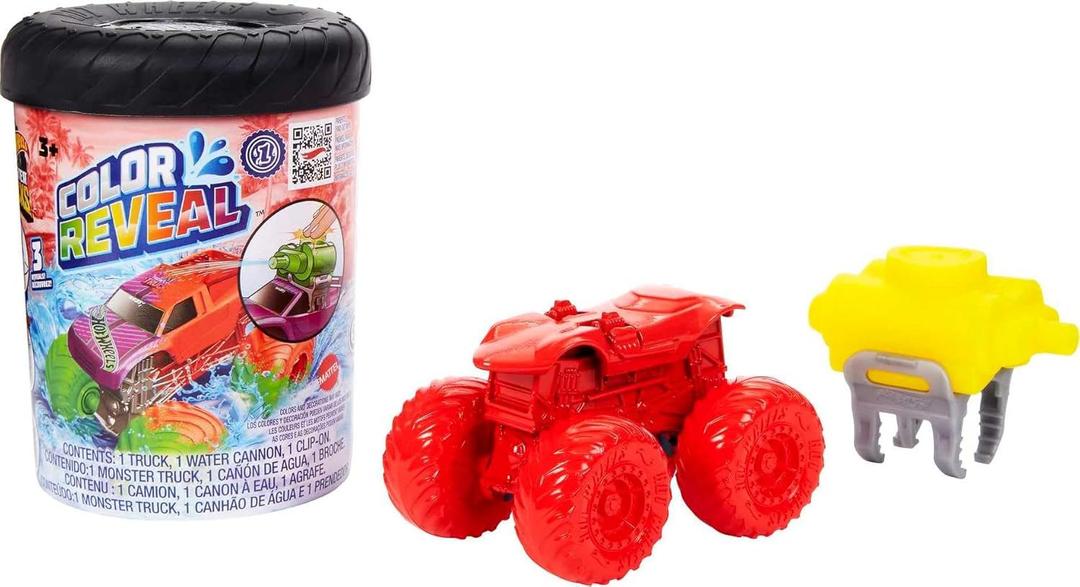 Hot Wheels Toy Monster Trucks, Color Reveal 1:64 Scale Vehicle with Clip-On Water Tank, Dunk in Water for Surprise, Single Pack