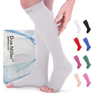 Doc Miller Open Toe Compression Socks for Women & Men 1520 mmHg, Knee High Calf Support Sleeves, Graduated Stockings for Swelling Recovery, Circulation, 1 Pair, Small Regular 
