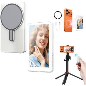 Magnetic Selfie Monitor Screen for iPhone & Android, Wireless 4K/1080p Phone Vlog Back Camera Monitor for Content Creator, Influencer, Live Streaming, TikTok (White)