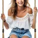 PELLOR Hanging Wooden Swing, Tree Swings for Adults/Kids with 440lbs Load, Curved Swing Seat 22.8"x 9.8"x 0.6", Adjustable Rope Swing Plus Size Tree Swing Set for Indoor and Outdoor (Beige)